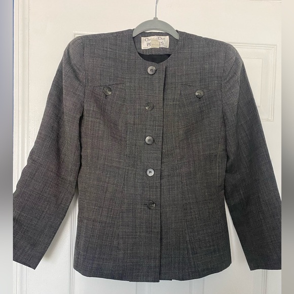 Christian Dior Petite Suit Blazer Top 100% Wool Gray - Size 8 - Picture 1 of 8